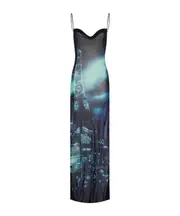 Pigalle-print mesh maxi dress L Black
