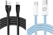 MTF' Lightning Compatible, 2 Pack USB C to Lightning + USB A to Lightning, 1M, Nylon Braided, Black & Blue Colors, 480 Gbps, Compatible with Apple iPhone Pro iPad MacBook Pro
