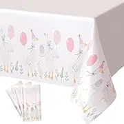 4 Pcs Silly Goose Birthday Party Tablecloths Pink 1st Party Disposable Plastic Tablecloths Goose Theme Birthday Decorations Spring Summer Decorations