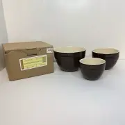 Longaberger Pottery Woven Traditions Chocolate Brown Nesting Bowls Set Rare NEW