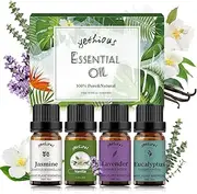 yethious 4 Pack Lavender Jasmine Vanilla Eucalyptus Essential Oil Set Vanilla Essential Oil for Diffuser, Soap/Candles Making Jasmine Essential Oil - Lavender, Jasmine, Vanilla, Eucalyptus