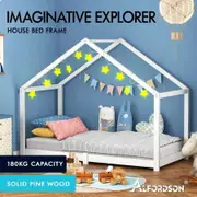 ALFORDSON Kids Bed Frame Wooden Timber Single House Frame Candice White