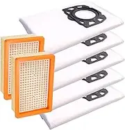 LRFDRESS 2 Flat HEPA Filters with 5 Vacuum Cleaner Dust Bag Filters Compatible with Karcher WD4 WD5 WD6 WD5P WD6P Premium MV4 MV5 MV6 Vacuum Cleaner Code 2.863-005.0 2.863-006.0