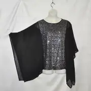 Bob Mackie Sequin Top with Chiffon Side Panels Size S Silver