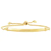 14K Yellow Gold Diamond Cut Round Wheat Adjustable Bracelet With Shiny Arched Bar Center Element, 9.25"