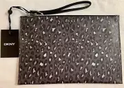 DKNY Leopard Print Zipper Grey Wristlet Clutch Bag MSRP $98 NEW