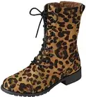 Forever Link Womens Round Toe Military Lace up Knit Ankle Cuff Low Heel Combat