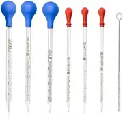Naisfei Glass Pipettes Graduated Dropper,6 Pieces Glass Pipettes Graduated Dropper,Long Glass Pipette Dropper with 6 Rubber Caps and 1 pcs Droppers Brush(0.5ml 1ml 2ml 3ml 5ml 10ml)
