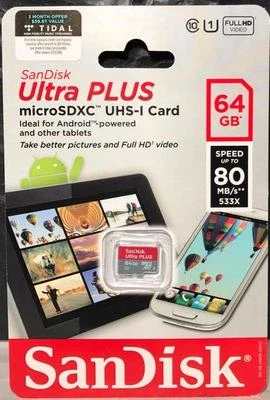 SanDisk - Ultra Plus 64GB microSDXC Class 10 UHS-1 Memory Card - Red/Gray