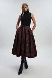 Floral Jacquard Tailored Full Prom Skirt