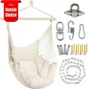 Hammock Chair Macrame Swing Seat Cushions Chain Heavy Duty Indoor Outdoor Patio