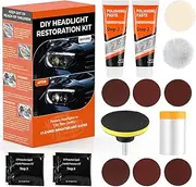 Headlight Restoration Kit, Polish Restore Cleaner Clean Tool DIY Polishing, Sanding Discs, Scouring Pads for Electric Drill, 3 Easy Steps to Restore Sun Damaged Car Headlights Lens