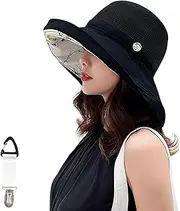 [ZPLxi] Sun Hat for Women, Wide Brim UPF UV Protection Bucket Hat with Cap Clip, Adjustable Chin Strap Foldable Packable Sun Protection Hat for Summer Beach, Hiking, Camping, Daily