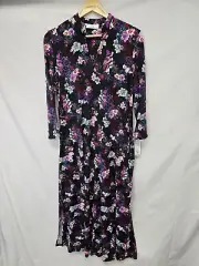 Natori Pajama Size XS Zen Garden Cozy Knit Caftan Nightgown Black Floral Print