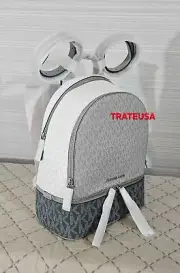 NWT Michael Kors Rhea Zip Medium Logo Signature Backpack Slate Grey Multi $298
