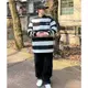 重磅oldschool街頭hiphop寬松oversize原創AK條紋長袖polo衫