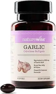NatureWise Garlic - 1500mg of Fresh Garlic Bulb | Odorless Garlic Softgels for a Healthy Cardiovascular System | Powerful Immune Formula and Extra Boost from Honey Bees [2 Month Supply - 60 Count]