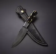 Custom Handmade Damascus Steel knife/Skinner With Buffalo Horn Handle