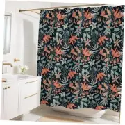 Dark Coral Floral Print Shower Curtain - Moody Modern Black Flowers Dark Floral