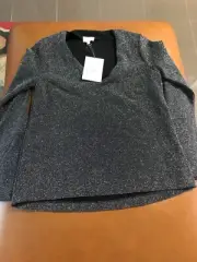 Witchery Silver Long Sleeve Sparkle Top