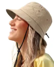 Waterproof Bucket Hat for Women Men Rain Hat UPF 50+ Wide Brim One Size Khaki