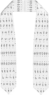 [WURTON] Sign Language Alphabet Print Unisex Adult Graduation Stole Class Of 2024 Polyester Shawl Stole With Trim Honor