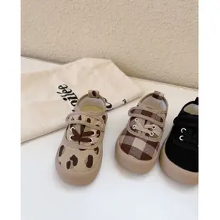 030B2239AC-韓版童鞋-兒童豹紋格紋軟底休閒布鞋（黑/棕格/豹紋）