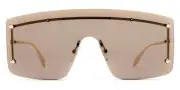 Alexander McQueen AM0412S Sunglasses Gold Brown Shield 99mm New 100% Authentic