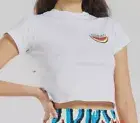 $120 Fiorucci Women's White Watermelon Short Sleeve Crewneck T-Shirt Top Size XS