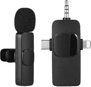 Domary 3-in-1 Wireless Collar Clip Microphone Clip-on Microphone Mic Transmitter and Receiver with Clip Portable Rechargeable Microphone System