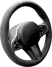 Alfanxi Hand Stitch Alcantara Steering Wheel Cover for BMW G20 G21 F40 F44 G22 G26 G30 G31 G32 G11 G12 G13 G14 G15 G16 G01 G02 G05 G06 G07 G29 (White Stripe)