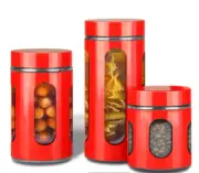 AIR-TIGHT KITCHEN CANISTER SET By Premius, 3-Piece Glass and Metal Canisters