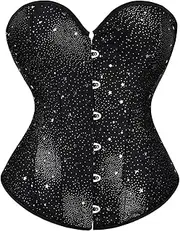 [WORNEW] Women's Steampunk Corset Printed Court Corset for Women V Neck Corset Steampunk Boned Corset for Party Punk Corset (Color : Black, Size : Large)