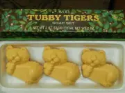 AVON ~ Tubby Tigers ~ Three Bar Soap Set ~ Vtg '70s NOS Ltd Stock ~ Retro USA ~