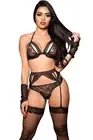 EROTIC THONG GARTER BELT BRA BRALETTE SET AND GLOVES