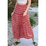 Geometric Elastic Waist Tiered Skirt