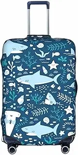 [Pvinnk] Cute Blue Fish Print Protective Luggage Cover Elastic Washable Suitcase Protector Travel Gear Protector, White, Large