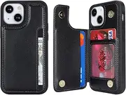 Cavor for iPhone 13 Mini Case Vertical Flip Cover for iPhone13 Mini Wallet Cases PU Leather Kickstand with Card Slots Holder Magnetic Clasp Protective Phone Cover for Women Girl Men-Black