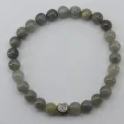 Natural and Genuine LABRADORITE Stretch Bracelet with a Sterling Silver Bead #13
