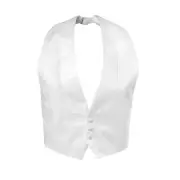 New Men's S M L XL White Satin Tuxedo Tux Vest Bow low cut Open back adjustable