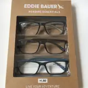 Eddie Bauer Designer Reading Glasses 3 Pack Readers +1.50 BLACK GRAY