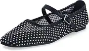 mazeskin Womens Mesh Memory Foam Ballet Flats Square Toe Shoes Ladies Comfortable Buckle Strap Ballerina Shoes with Rhinestone