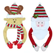 2pcs Christmas Tree Topper Snowman Elk Santa Claus with Scarf Xmas Trees Ornament -Santa Claus and Elk