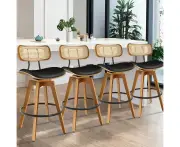 ALFORDSON 4x Bar Stools Kitchen Vintage Leather Seat Rattan Chair Black