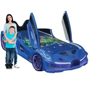 Double Size Kids Car Bed – Blue Sports Car Style with LED Light Features