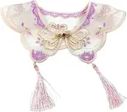 [Generic] Dress Detachable False Collar Tassels Organza Shawl Scarf Embroidery Capelet Boleros