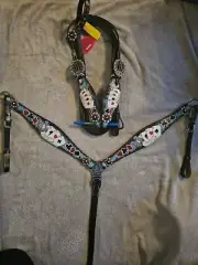 Showman Electric Aces One Ear Headstall and Breast Collar Set