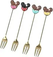 Tea Spoon Dessert Spoons 4pcs/Set Donut Candy Spoon/Fork Milk Coffee Stirring Spoon Kitchen Cutlery Creative Lollipop Coffee Spoon Fruit Fork HEHG233-A2