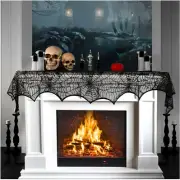 Halloween Cobweb Fireplace Scarf, Black Lace Spiderweb Mantle Scarf for Hallowee
