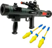 Rocket Launcher Toy With 3 Foam Rockets, Light Up RPG Gun for Children, Cool Sound, Vibration, & LED Effects, Military Pretend Play Bazooka for Boys